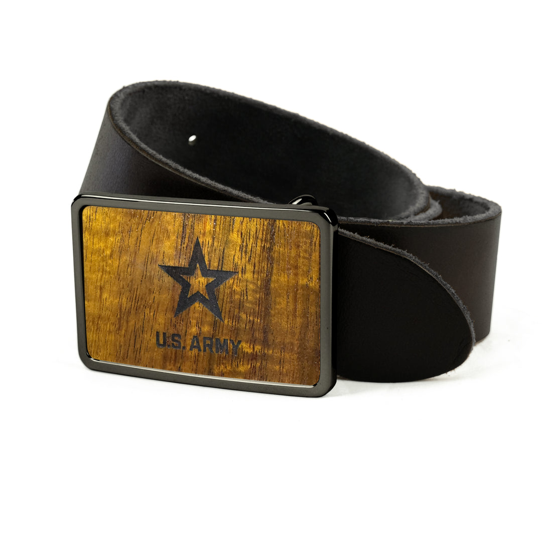 Hawaiian Koa & Army Logo Belt Buckle