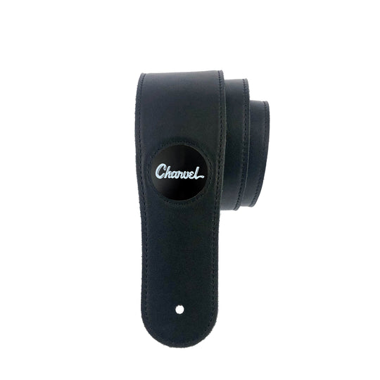 Charvel Matte Black Toothpaste Logo | Leather Guitar Strap
