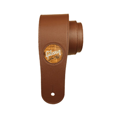 GibsonbyThalia Strap Gibson Les Paul Pearl Logo Inlay | Italian Leather Strap AAA Curly Koa / Brown / Standard