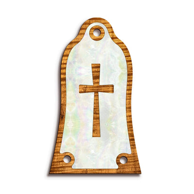 GibsonbyThalia Truss Rod Cover Custom Truss Rod Cover | Shape T11 - Fits Many Epiphone Guitars Cross in Pearl / AAA Curly Koa