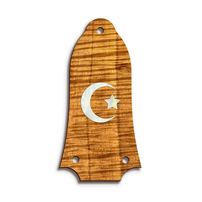 GibsonbyThalia Truss Rod Cover Custom Truss Rod Cover | Shape T6 - Fits Many Epiphone Guitars Pearl Crescent Moon / AAA Curly Koa