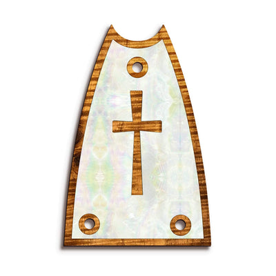 GibsonbyThalia Truss Rod Cover Custom Truss Rod Cover | Shape T7 - Fits Many Epiphone Guitars Cross in Pearl / AAA Curly Koa