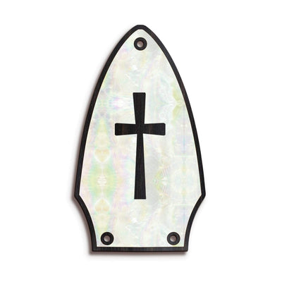 GibsonbyThalia Truss Rod Cover Custom Truss Rod Cover | Shape T8 - Fits Many Gibson Guitars Cross in Pearl / Black Ebony