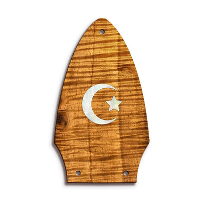 GibsonbyThalia Truss Rod Cover Custom Truss Rod Cover | Shape T8 - Fits Many Gibson Guitars Pearl Crescent Moon / AAA Curly Koa