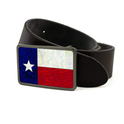 Thalia Belts Texas Lonestar Shell Inlay | Premium Leather Belt Brushed Black / Black / 32