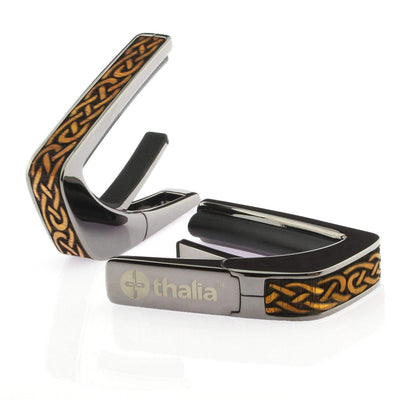 Thalia Capo Hawaiian Koa Celtic Knot | Deluxe Capo Black Chrome