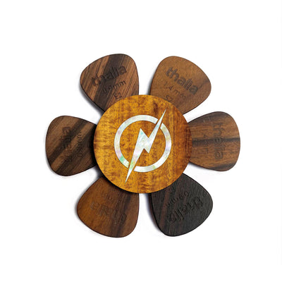 Thalia Pick Puck Pearl Lightning Bolt | Pick Puck AAA Curly Koa / Just Wood