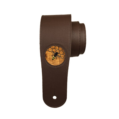 Thalia Strap AAA Curly Hawaiian Koa & Pearl Bee & Honeycomb Inlay | Italian Leather Strap Dark Chocolate / Standard