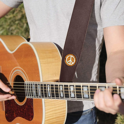 Thalia Strap AAA Curly Hawaiian Koa & Pearl Peace Sign Inlay | Italian Leather Strap