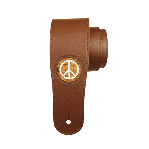 Thalia Strap AAA Curly Hawaiian Koa & Pearl Peace Sign Inlay | Italian Leather Strap Black / Standard