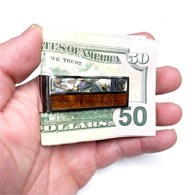 ThaliaCapos.com Money Clip AAA Curly Hawaiian Koa & Dragon Abalone Money Clip